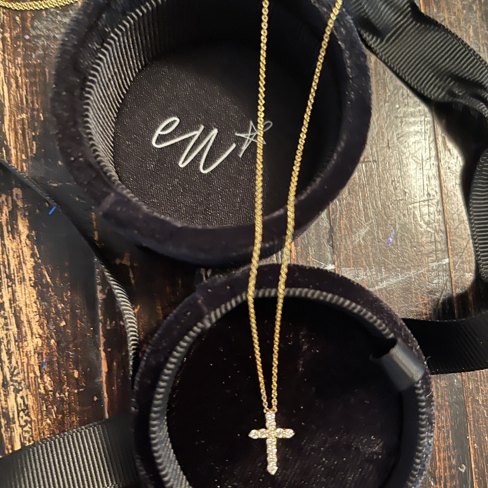 Erica Woolston yellow gold diamond “Daryl-Ann” cross necklace